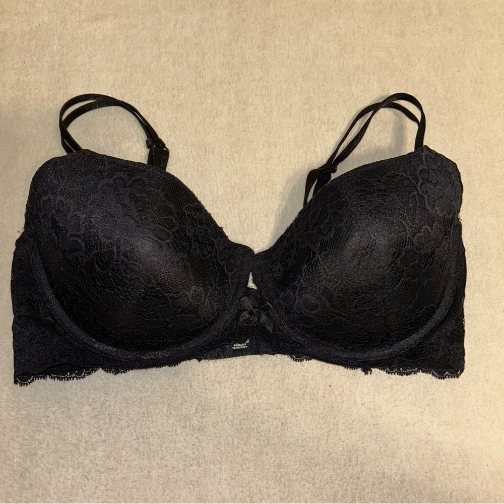 Ambrielle Extreme Push Up Bra‎ Size 36DD Plunge Underwire Lace Black